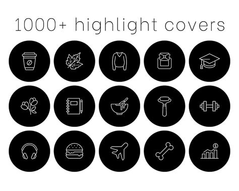 1000 instagram story highlight covers icon pack black and white lifestyle minimalist