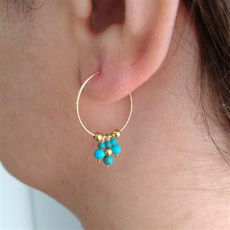 Turquoise Ball Hoop Gold Filled Earrings Nicteshop