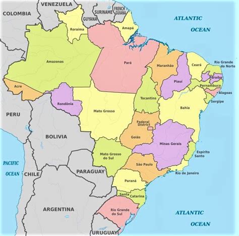 ⊛ Mapa De Brasil 🥇 Político And Físico Con Nombres Y Provincias 2024