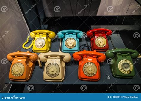 Milan Italy June 9 2016 Multicoloured Old Phones At The Sci