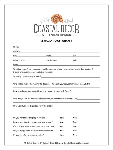 Interior Design Questionnaire Template Form Fill Out And Sign