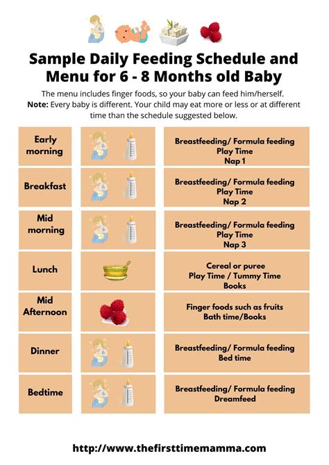 Sample Daily Feeding Schedule For 6 8 Months Old Baby Baby Feeding