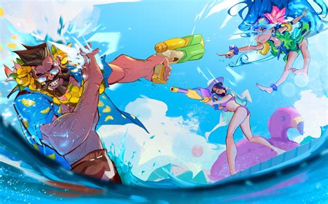 Pool Party Gangplank Zoe Caitlyn Lol League Of Legends Lol Wallpaper 4k