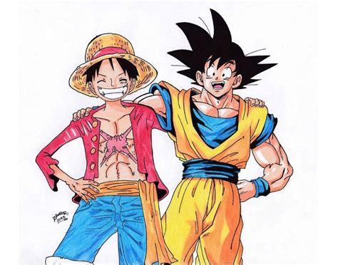 One Piece And Dragon Ball Z Monkey D Luffy And Sangoku Anime Crossover