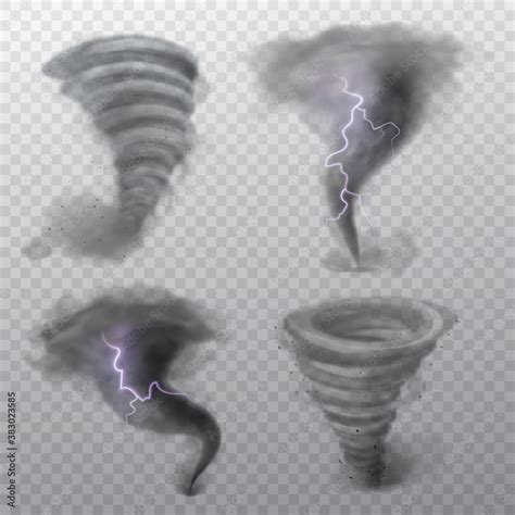 Tornado Hurricane Vortex With Lightning Twister Storm And Thunderbolt