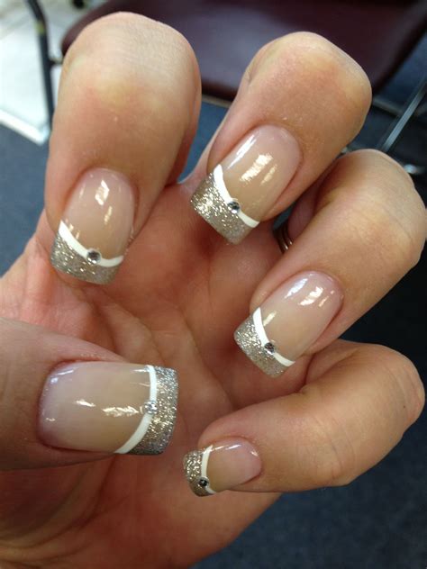Glitter Silver Manicure Rhinestone Nails Glitter French Manicure