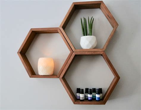 Set Of 3 Wooden Hexagons Wall Décor 135 L X Etsy