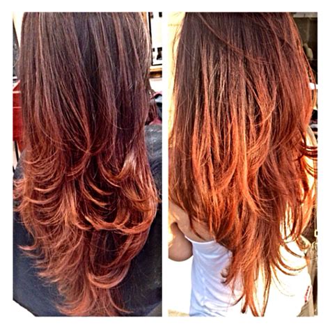 Looking for hairstyles for diamond face shape? Long V-shaped, hair, Auburn, Ombré, Asian, Hairstyle, Long ...