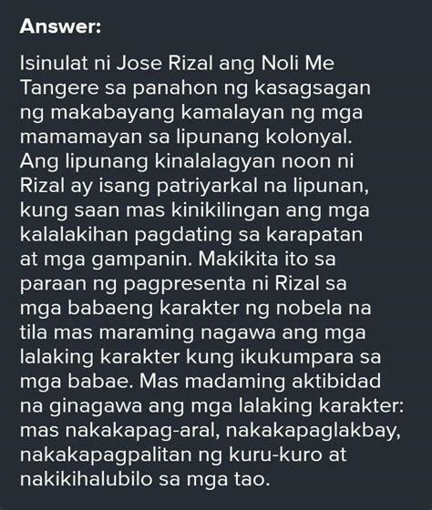 Ilarawan Ang Kondisyonng Lipunan Sa Panahong Isinulat Ni Rizal Ang Noli Me Tangere Brainly Ph