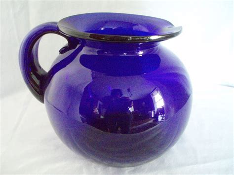 Vintage 5 Quart Cobalt Blue Glass Pitcher Blue Glass Blue Glassware Blue Glass Pitcher
