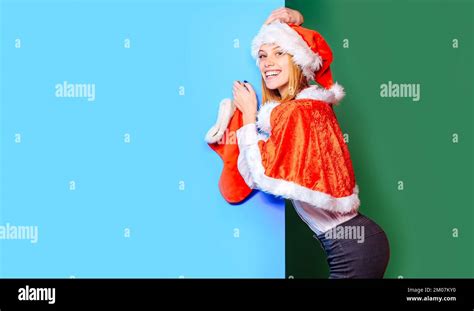 Funny Young Christmas Woman Pretty Girl Celebrate Winter Holidays On