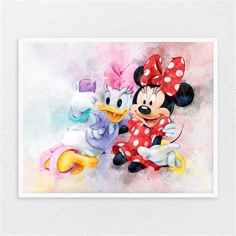 Minnie Mouse Watercolor Painting Minnie Mouse Art Print Minnie Mouse