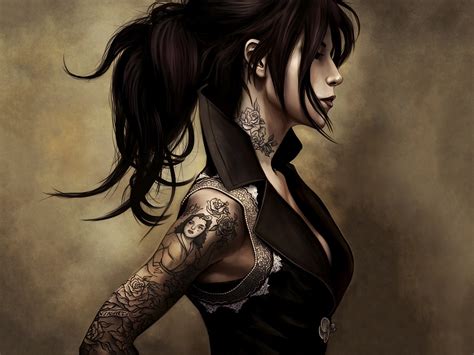 tattoo girl art wallpaper 1600x1200 11091