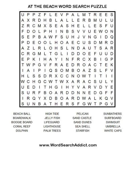 At The Beach Printable Word Search Puzzle Word Search Printables