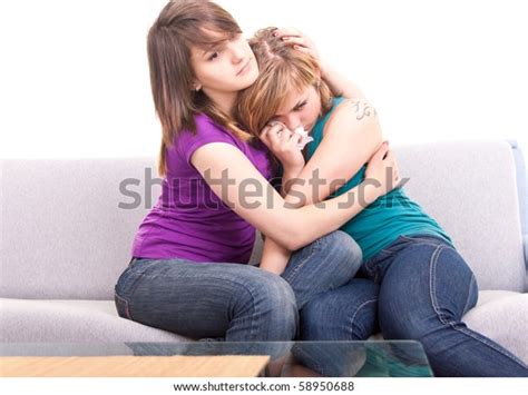 Portrait Girl Comforting Her Sad Friend Stock Photo Edit Now 58950688