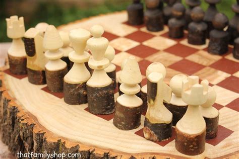 Custom Made Rustic Wood Log Chess Set Wooden Chess Pieces Diy Chess