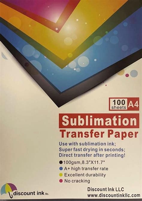 Discountinkllc 100 Sheets A4 Dye Sublimation Heat Transfer Paper For