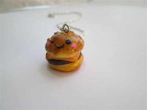 Kawaii Cheeseburger Charm Necklace Miniature Food Jewelry Polymer