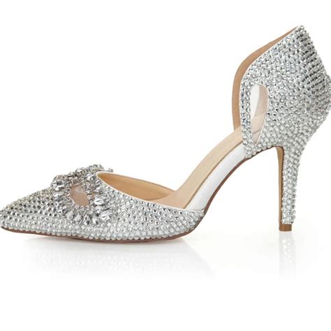 Buy Silver Rhinestone Heels Pointed Toe 8cm Bridal