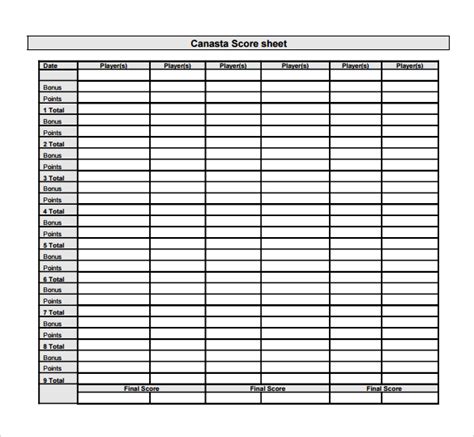 Canasta Score Sheet Printable Printable World Holiday