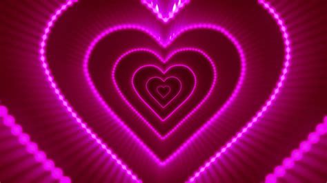 Romantic Wedding Neon Pink Heart Light Tunnel Animated Background Video