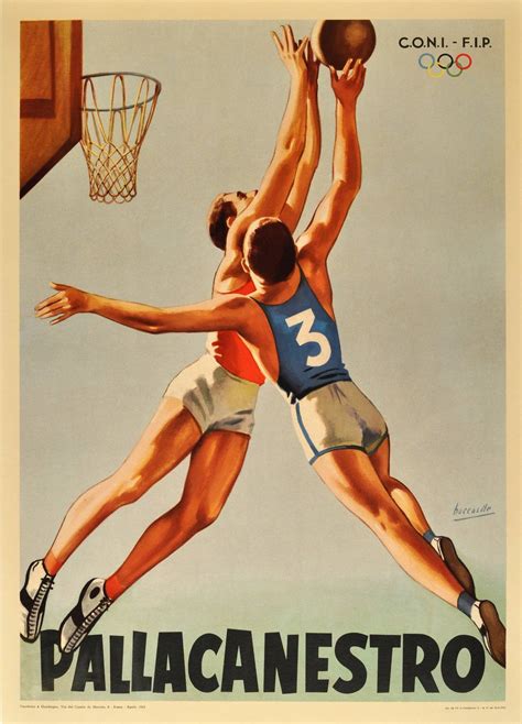 Original Vintage 1963 Sport Poster Pallacanestro Basketball Italian