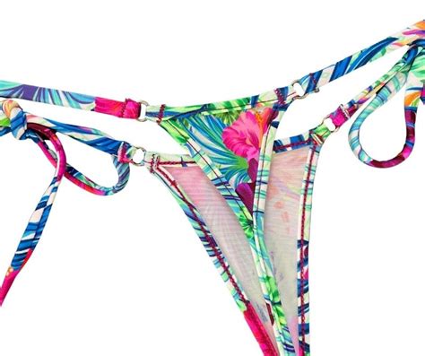 Tropical Floral Micro Thong Bikini String Bottom Swimwear Etsy Canada