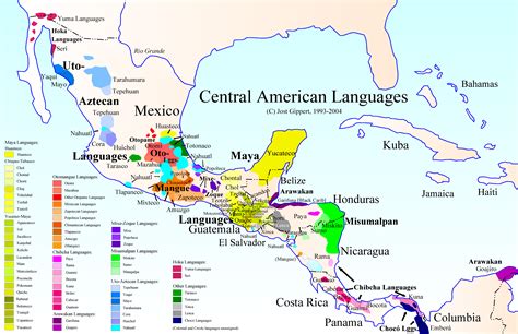 Central American Tribal Languages Language Map Native American