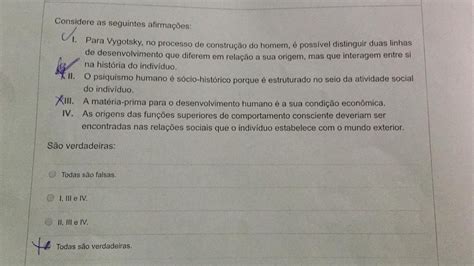 considere as seguintes afirmações Psicologia da Educação I