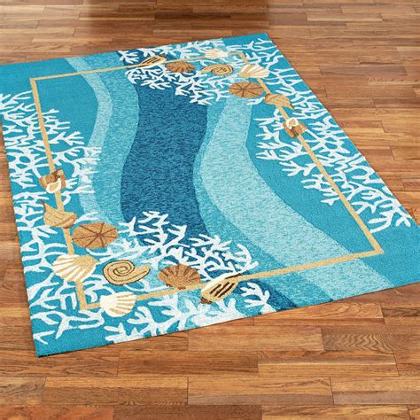 Shells And White Coral Coastal Indoor Outdoor Rugs