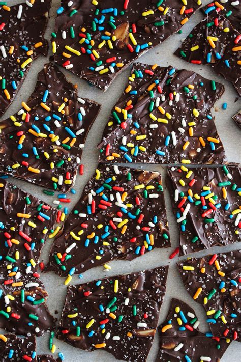 birthday chocolate bark with sprinkles run to the table