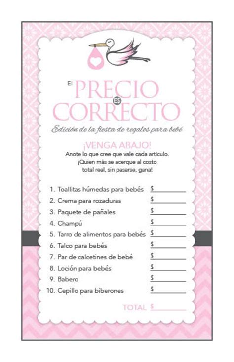 Instant Download Pink Stork Spanish Baby Shower Games For Etsy
