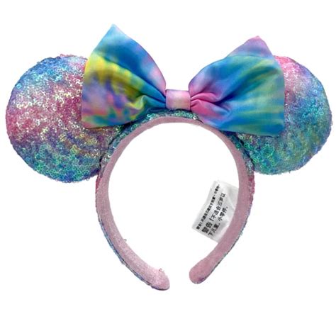 Disney Parks Ears Sequin Minnie Mouse Headband Pastel Rainbow Tie Dye