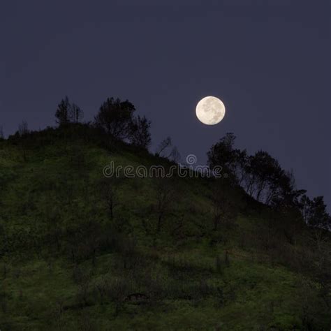 Full Moon Over Mountain Stock Photo Image Of Surface 62352702