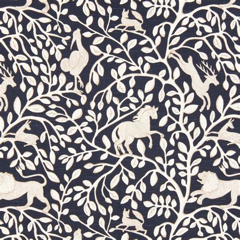 Navy Blue Animal Upholstery Fabric Fabric With Lions Blue