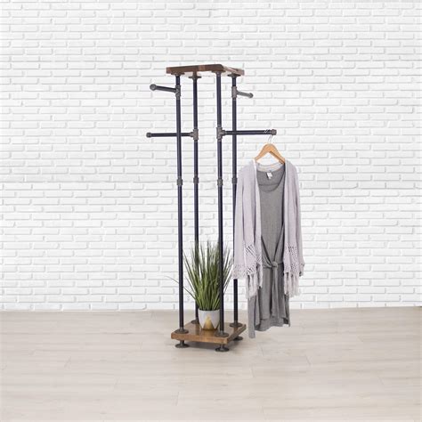 Buy Industrial Pipe And Wood Clothes Rack 4 Way Garment Rack Clothing