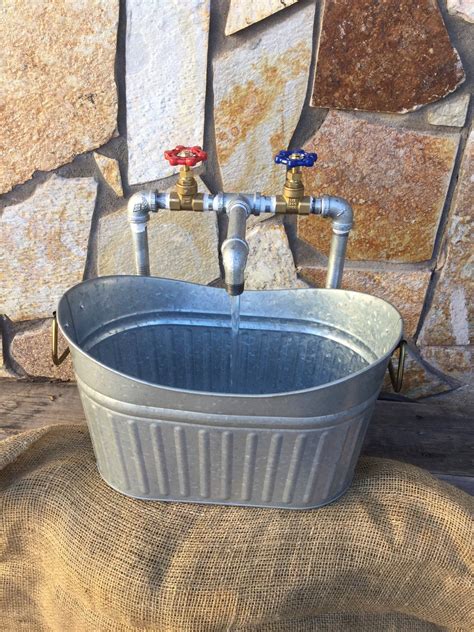 Industrial galvanized faucet with small scooped galvanized sink | Industrial galvanized, Faucet ...