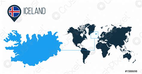 Iceland Map Located On A World Map With Flag And Stock Vector 1588698