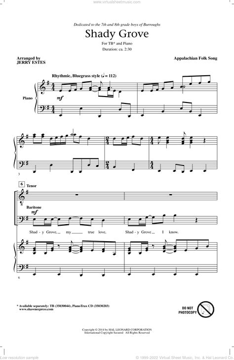 Estes Shady Grove Sheet Music For Choir Tb Tenor Bass Pdf