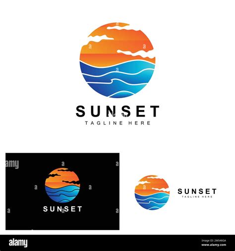 Sunset Beach Logo Design Seascape Illustration Red Day Vacation Spot