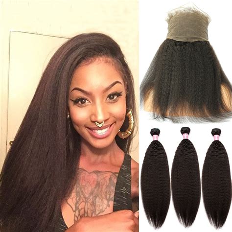 Brazilian Kinky Straight Lace Frontal With Bundles A Brazilian Virgin Hair With Closure