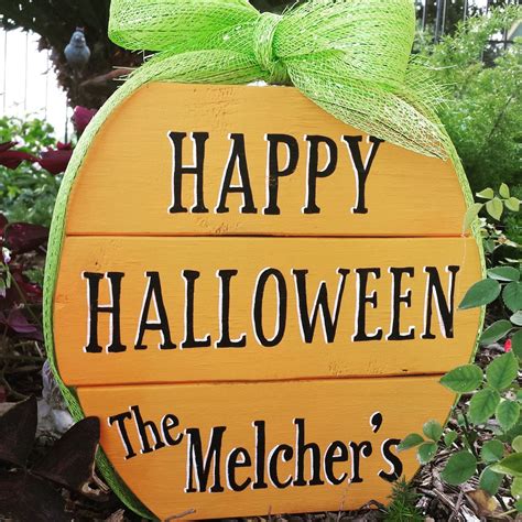 Happy Halloween Pumpkin Sign Blocks Customizable Personalized