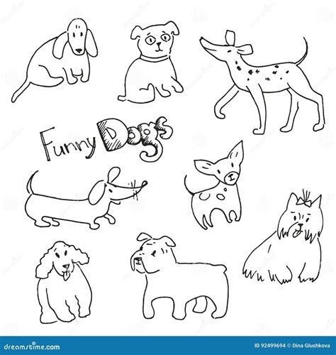 Vector Hand Drawn Doodle Collection Of Funny Dogs Different Bre Stock