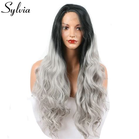 Sylvia Black To Grey Two Tone Ombre Body Wave Synthetic Lace Front Wigs