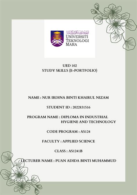 E Portfolio Ued 102 Study Skills E Portfolio Name Nur Irdina