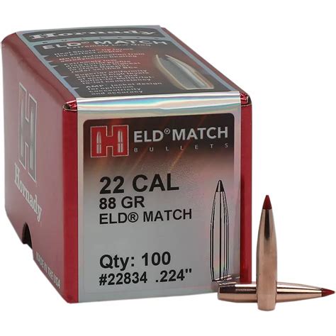Hornady Eld Match 22 Caliber 88 Grain Rifle Reloading Bullets Academy