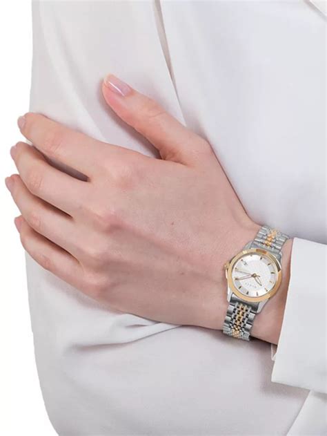 Gucci Ya126511 Womens G Timeless Two Tone Date Bracelet Strap Watch