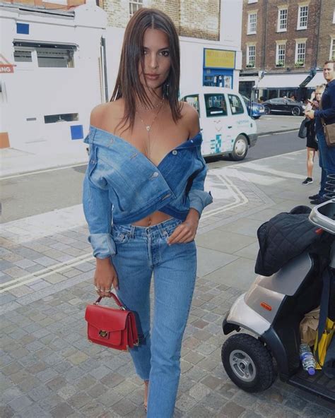 Emily Ratajkowski Flaunts Her Assets In An Off Shoulder Denim Jacket