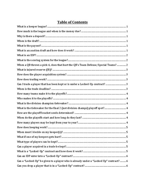 Fantasy Football Keeper League Constitution Frequently ...