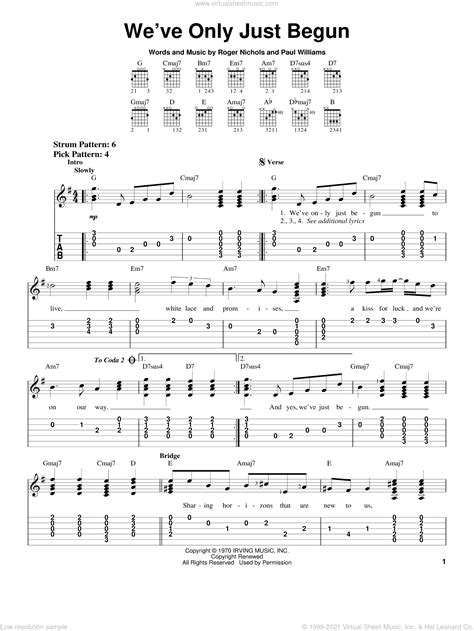 Weve Only Just Begun Sheet Music Easy For Guitar Solo Chords